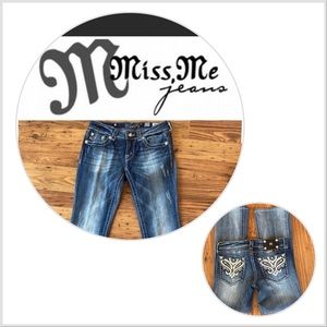 Miss Me Blue Boot Cut Jeans with White Accents